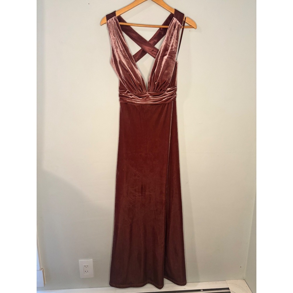 Revelry Dylan Velvet Maxi Dress Rust Rose Pink Criss‎ Cross Back Size 6 - Picture 4 of 7